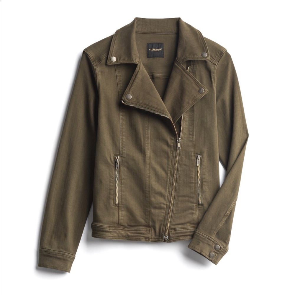 Liverpool- Bradford Olive Green Denim Moto Jacket